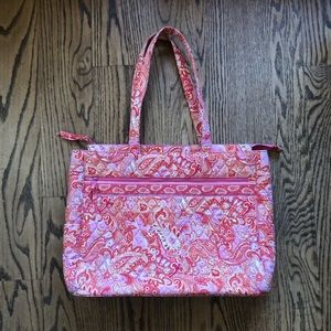 Vera Bradley Pink Sorbet zip top tote with interior zippers